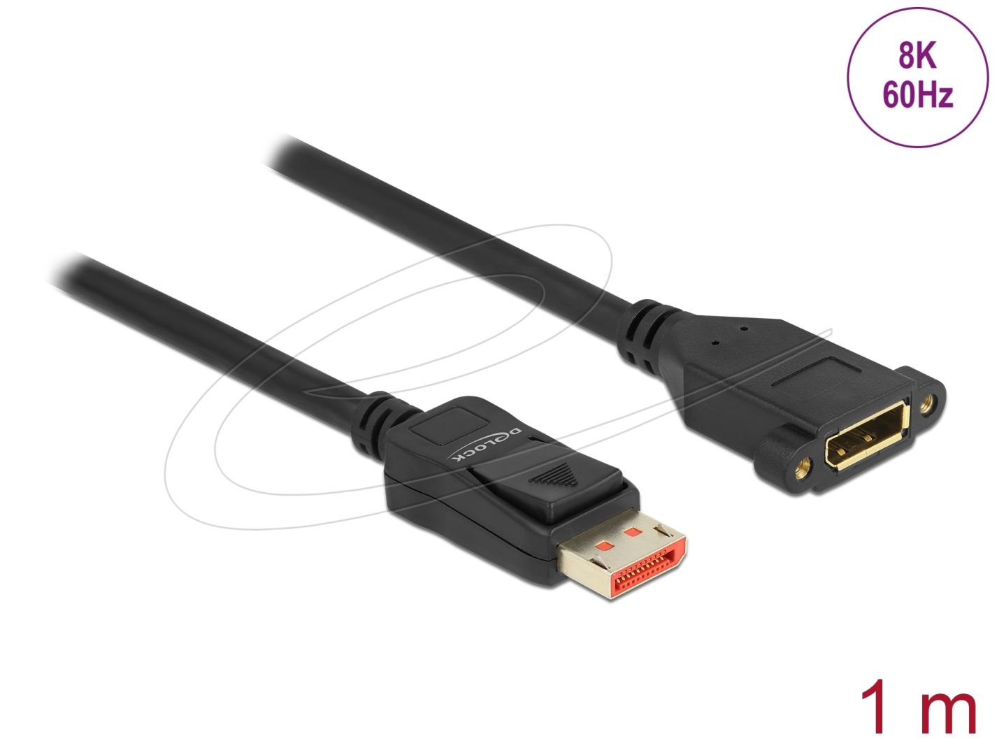 DeLock DisplayPort extension cable panel-mount 8K 60 Hz 1m Black
