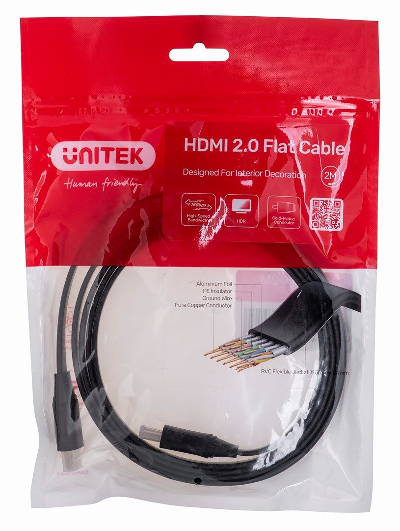 Unitek HDMI 2.0 Flat Cable 2m Black