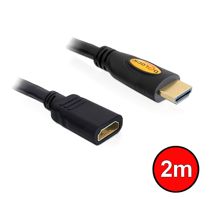 DeLock High Speed HDMI with Ethernet – HDMI A male > HDMI A female 2m Black