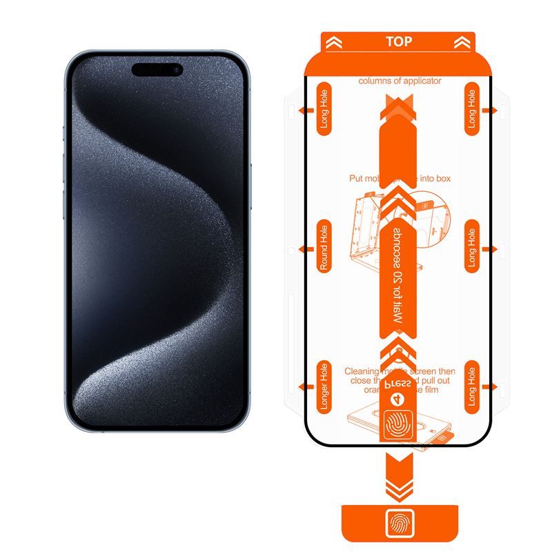 Mobile Origin Orange Screen Guard iPhone 15 with easy applicator, 2 pack