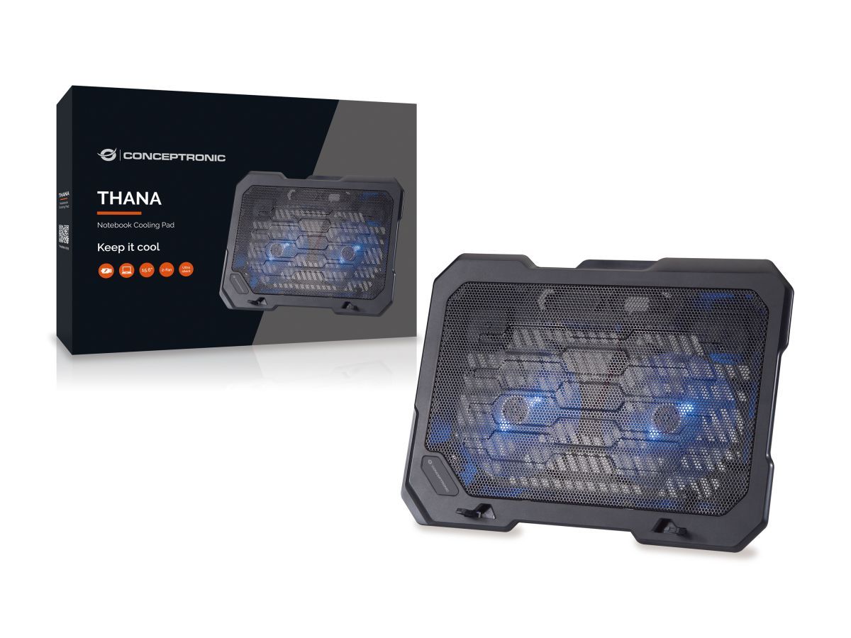 Conceptronic  THANA01B 2 ventilátoros laptop hűtőpad Black