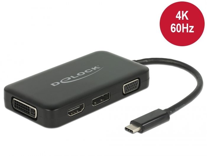 DeLock USB Type-C male > VGA/HDMI/DVI/DisplayPort female adapter Black
