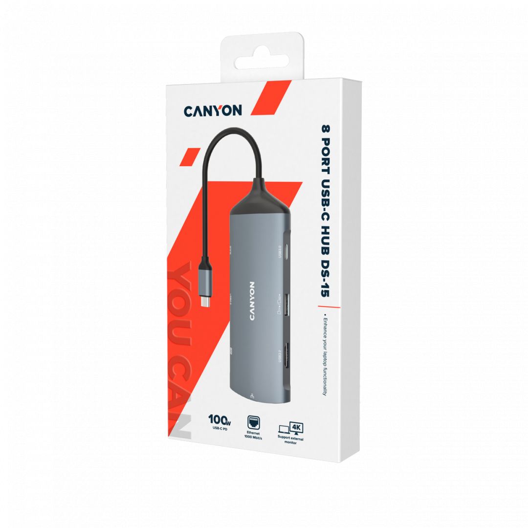 Canyon CNS-TDS15 8-in-1 USB Type-C Multiport Hub Dark Gray