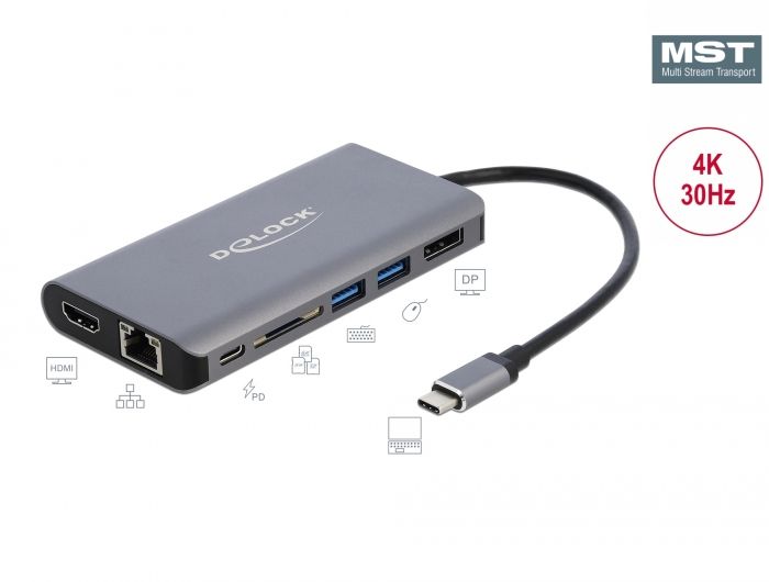 DeLock USB Type-C Docking Station 4K - HDMI / DP / USB 3.2 / SD / LAN / PD 3.0