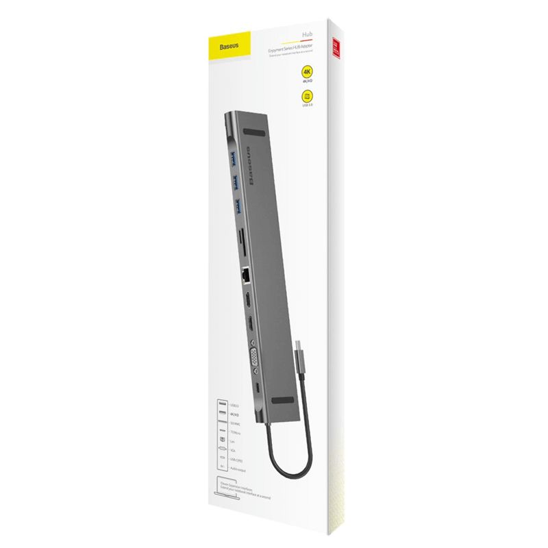 Baseus 11 in 1 Enjoyment Series USB3.0 Type-C notebook HUB adapter Grey