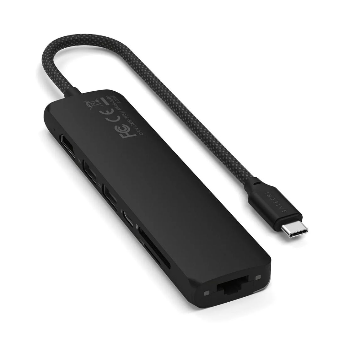 Satechi 7-in-1 USB-C Slim Multiport Adapter with Ethernet Black