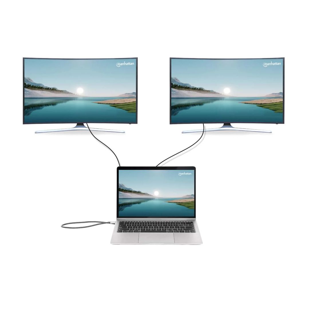 Manhattan USB-C PD 10-in-1 Dual-HDMI Monitor Docking Station Multiport Hub Silver