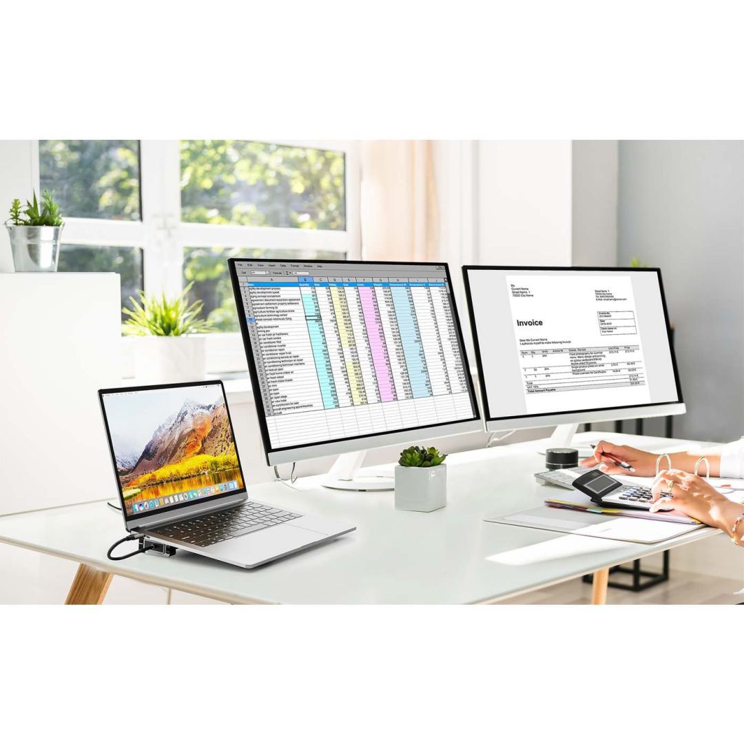 Manhattan USB-C PD 10-in-1 Dual-HDMI Monitor Docking Station Multiport Hub Silver