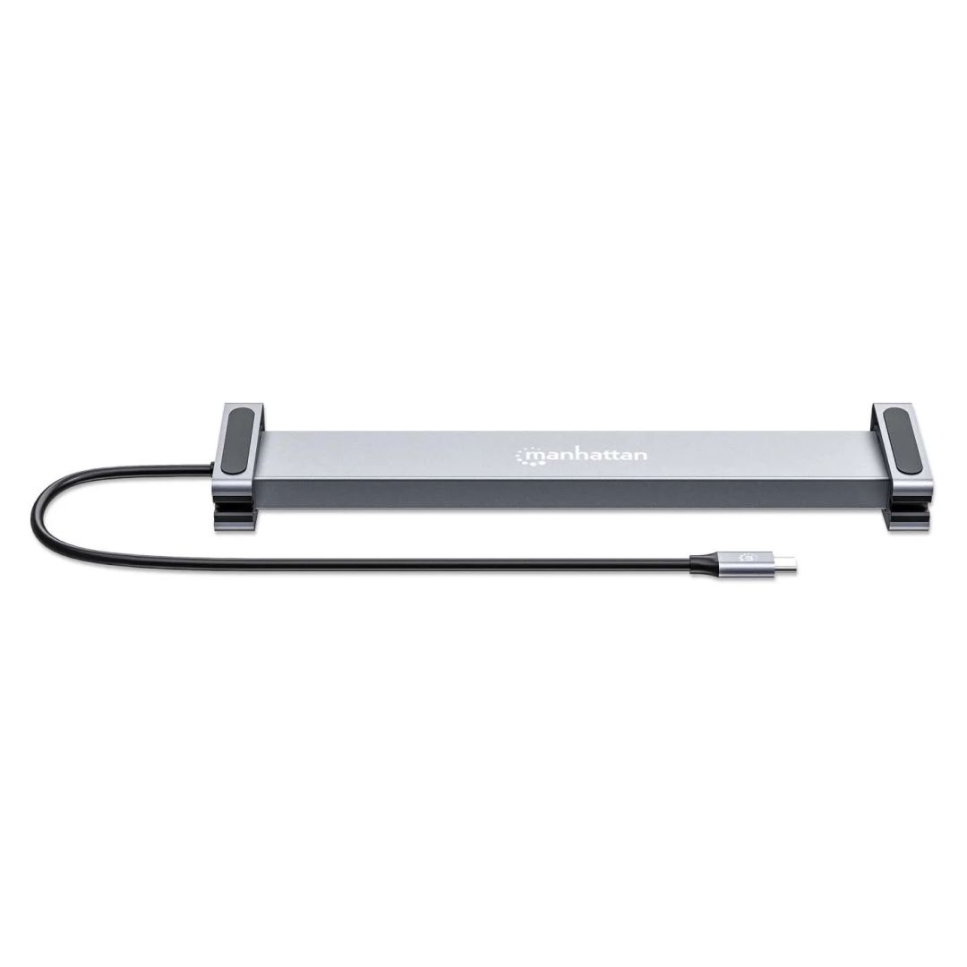 Manhattan USB-C PD 10-in-1 Dual-HDMI Monitor Docking Station Multiport Hub Silver