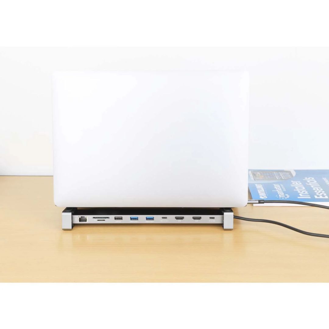 Manhattan USB-C PD 10-in-1 Dual-HDMI Monitor Docking Station Multiport Hub Silver