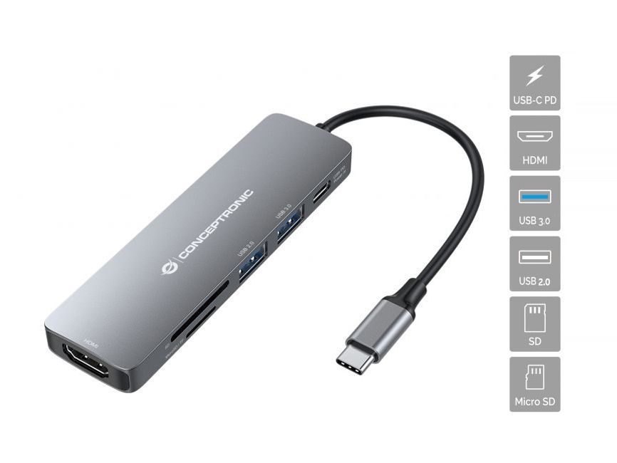 Conceptronic  DONN11G 6in1 USB3.2 Gen 1 Docking Station Grey