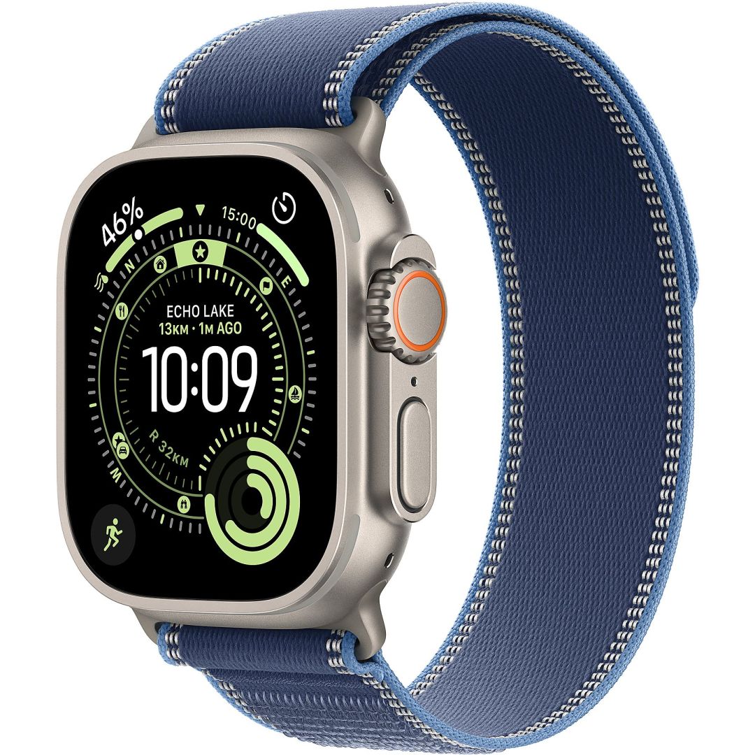 Apple Watch Ultra 3 Cellular 49mm Natural Titanium Case with Blue/Bright Blue Trail Loop M/L