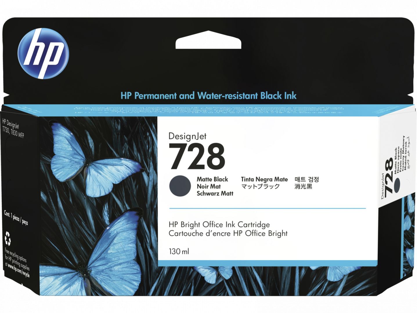 HP F9J68A (728) Matte Black tintapatron