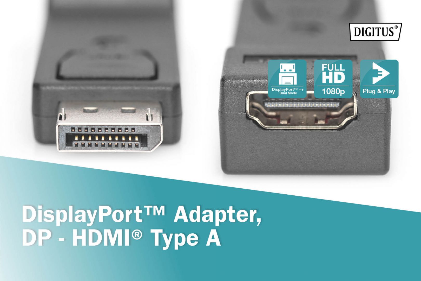 Digitus DisplayPort adapter, DP - HDMI type A Black