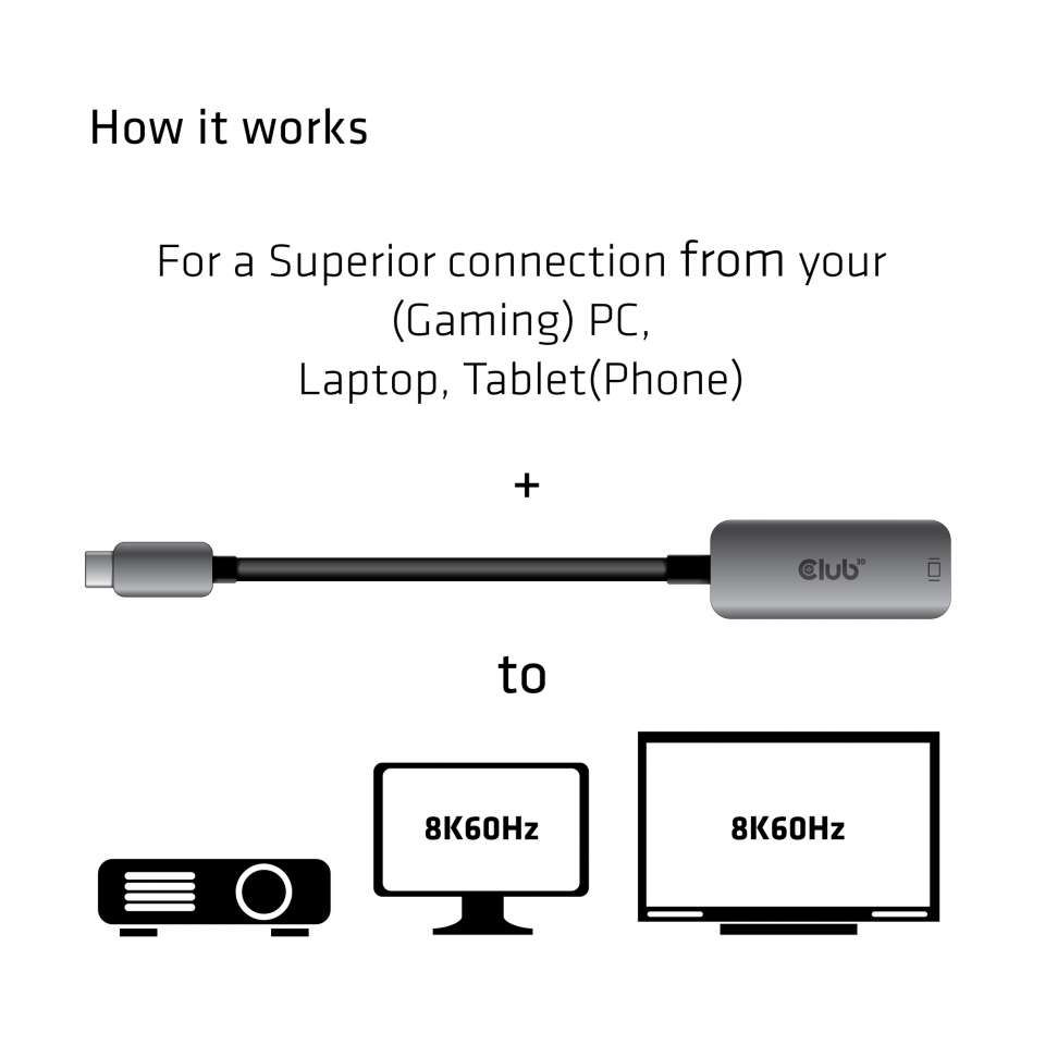 Club3D USB Type C to DisplayPort adapter cable Grey