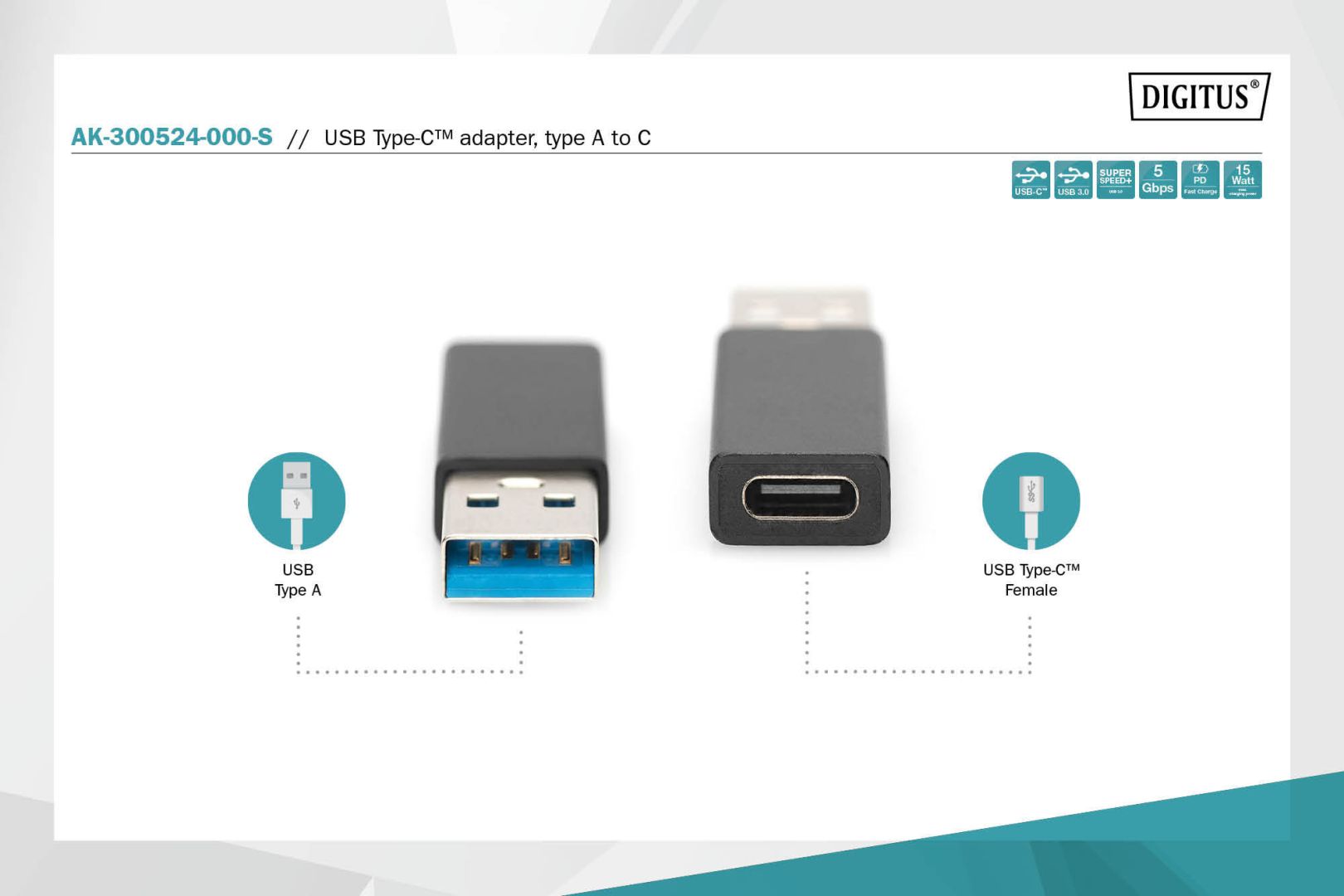 Digitus USB Type-C male/famale adapter Black