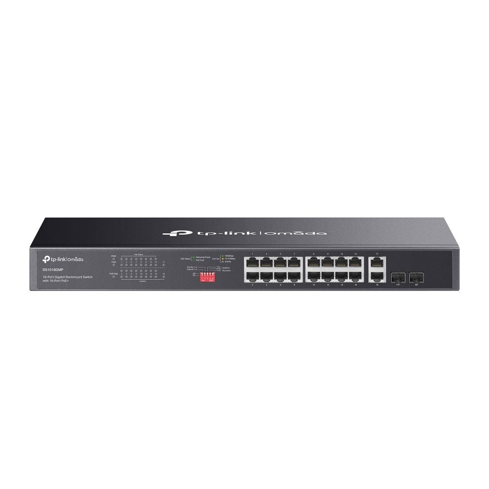 TP-Link DS1018GMP Omada 18-Port Gigabit Unmanaged Rackmount Switch with 16-Port PoE+