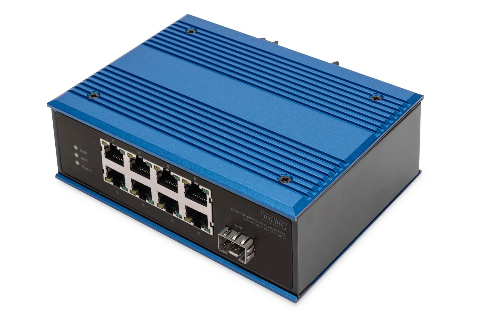 Digitus DN-651132 8-Port 10/100Base-TX to 100Base-FX Industrial Ethernet Switch Blue