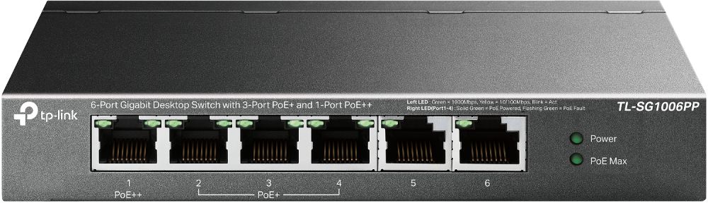 TP-Link TL-SG1006PP 6-Port Gigabit Desktop Switch with 3-Port PoE+ and 1-Port PoE++