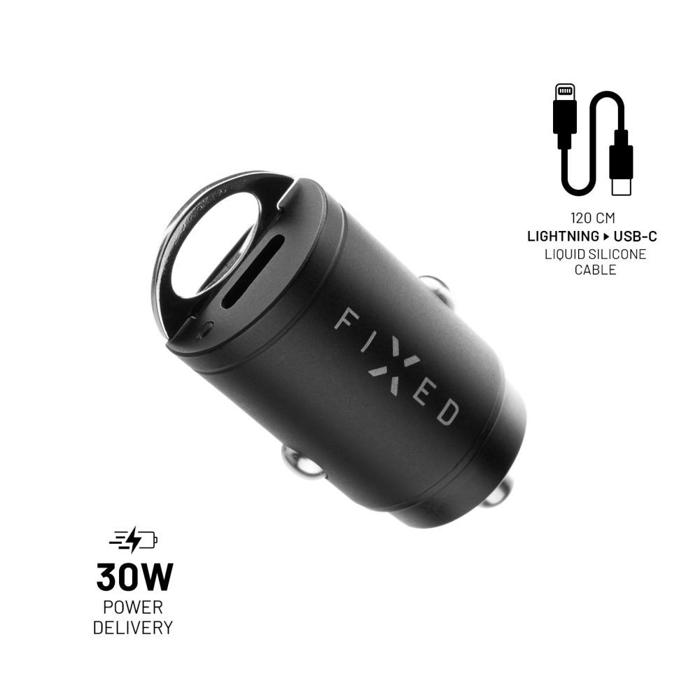 FIXED Dual USB-C Car Charger 30W + USB-C/Lightning Cable Black