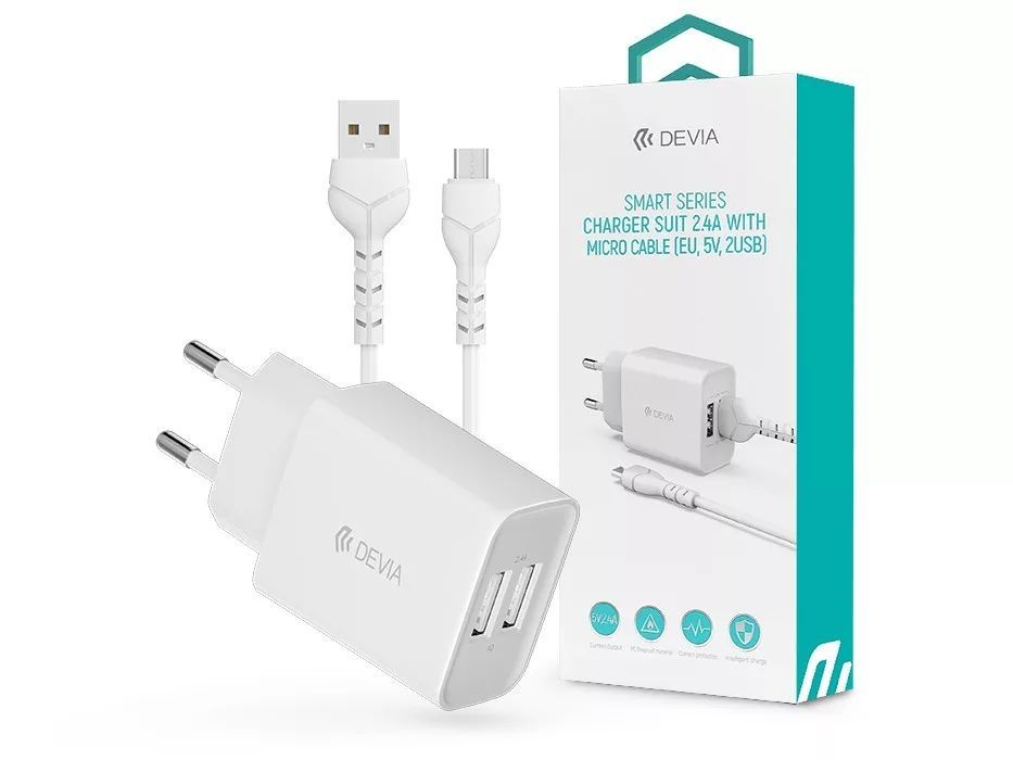 Devia ST364020 Smart Charger+ 1m Micro USB Cable White