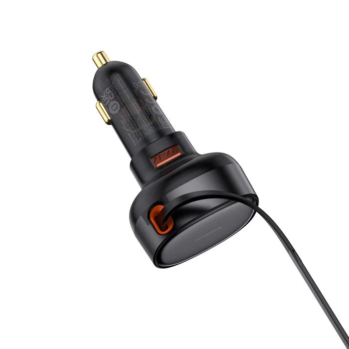 Baseus Enjoyment Pro Car Charger U+Retractable Type-C Cable 60W Black
