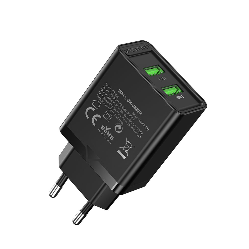 Vention 18W Dual Fast Charger Black