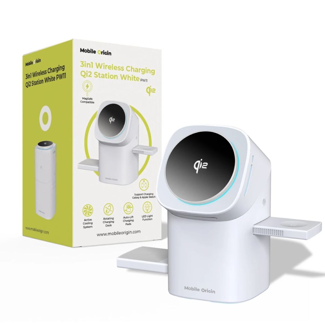 Mobile Origin 3in1 Wireless Charging Qi2 Station PW11 White