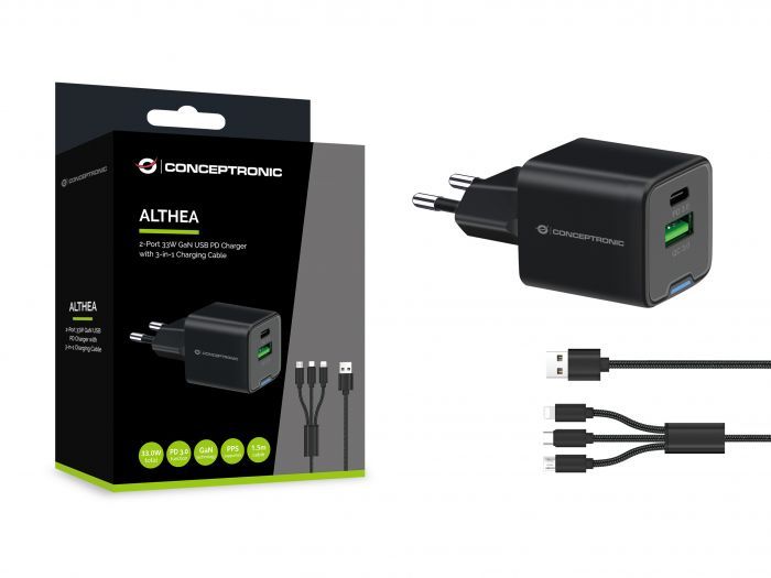 Conceptronic  2-Port 33W USB Charger Black