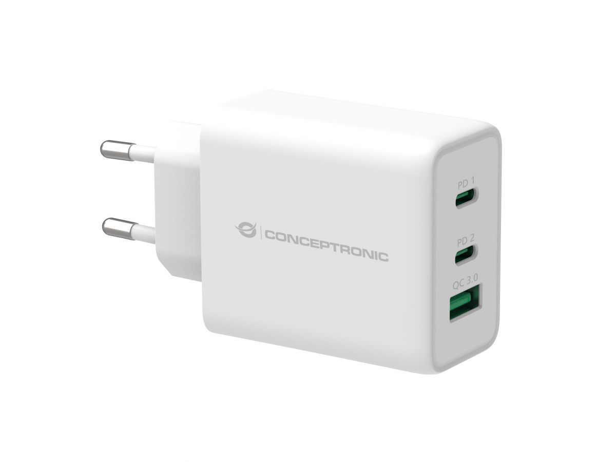 Conceptronic  ALTHEA12W 3-Port 65W GaN USB PD Charger White