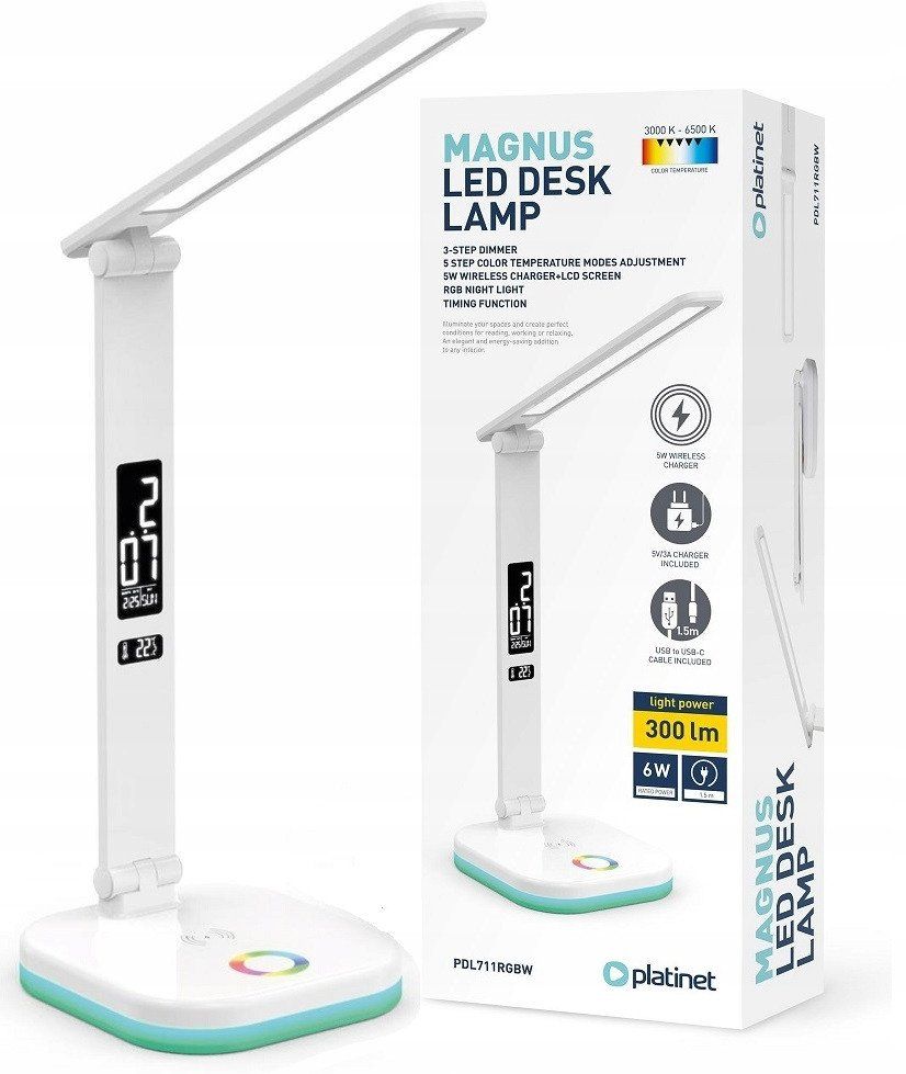 Platinet Desk Lamp RGB Wireless Charging White