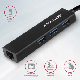 AXAGON HMA-GL3A USB3.2 multiport Hub 3-port + LAN metal black