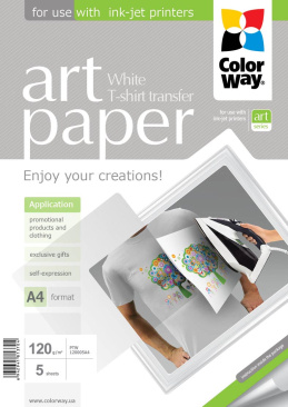 ColorWay Fotópapír, pólóra vasalható (ART T-shirt transfer, white), 120 g/m2, A4, 5 lap