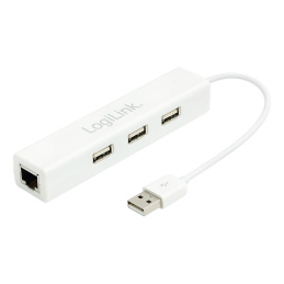 Logilink UA0174A USB 2.0 to Fast Ethernet Adapter with 3-Port USB Hub White