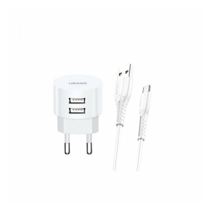 Usams T20 Dual 2,1A Charger + USB Type-C Cable 1m White